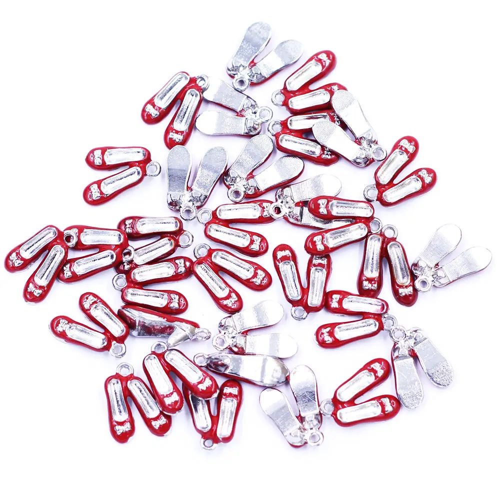 

10Pcs Red Enamel Girl Dance Shoes Metal Silver Tone Pendants For Charms Necklaces Jewelry DIY Findings 19mm