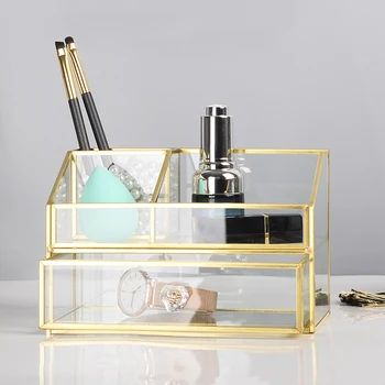 

Modern Home Bedroom Dressing Table Glass Jewelry Box Transparent Storage Box Retro Decorative Box