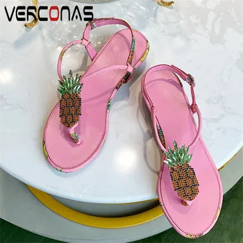 

VERCONAS 2020 Woman Pumps Sweet Summer Fashion Brand Design Women Sandals Rhinestone Pointed Toe Square High Heeled Shoes Woman