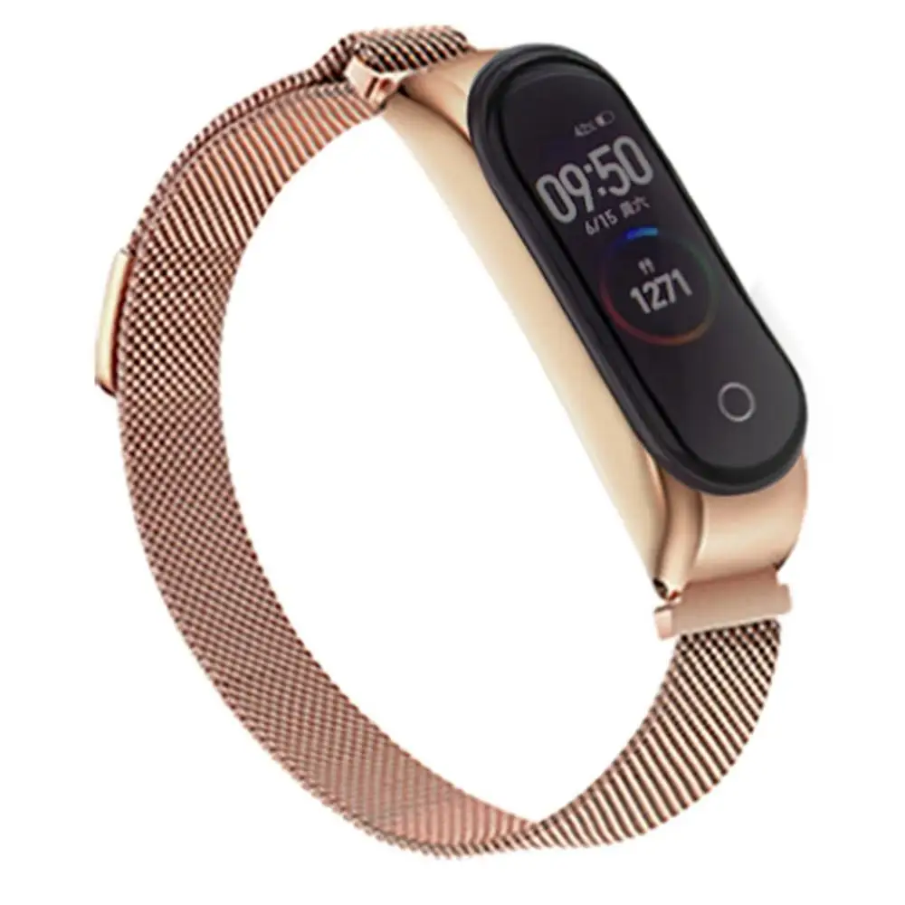 rose gold Для Xiaomi Mi Band 4 сменный спортивный магнитный ремешок на запястье металлический умный Браслет двухцветный ремешок - Цвет: rose gold