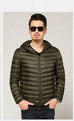 Hooded Dark green 6 цветов, высокое качество, мужской зимний теплый Сверхлегкий пуховик с капюшоном, Классический Повседневный Простой ветрозащитный водонепроницаемый пуховик на молнии - Цвет: Hooded Dark green