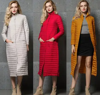 

Super long down jacket female over the knee longer fashion white duck down collar thin 2020 autumn and winter new down coat F84