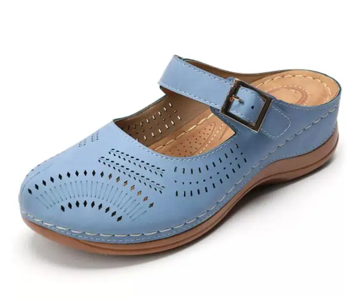 Летние женские босоножки; Повседневная обувь в римском ретро-стиле; пляжная обувь на платформе с открытым носком; женские шлепанцы; sh58 - Цвет: Синий