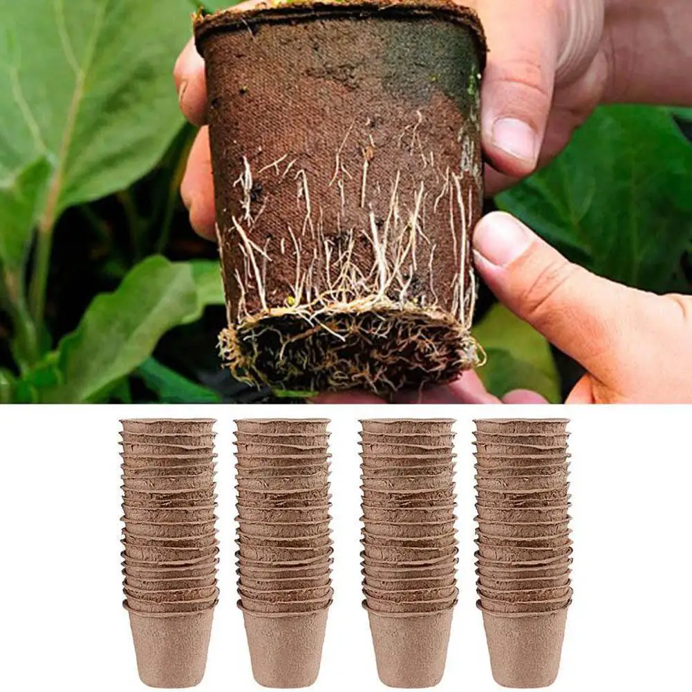 

5Pcs/Set Round Biodegradable Paper Pulp Peat Pots 8x8cm Plant Nursery Cup Tray Garden