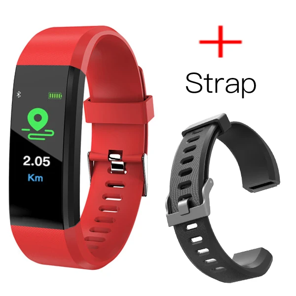 Red Plus Strap MAFAM 115 Plus HR смарт-браслет 0,9" цветной экран фитнес-трекер измерение сердечного ритма кровяное давление водонепроницаемый браслет для IOS - Цвет: Red Plus Strap