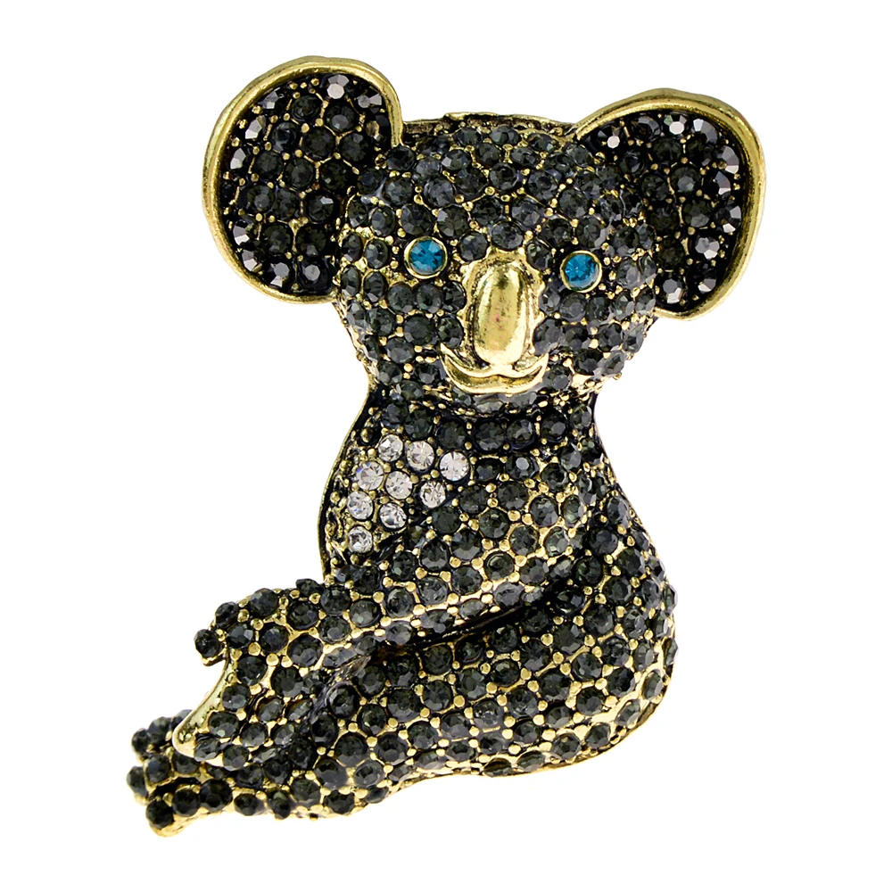 CINDY XIANG Rhinestone Large Koala Brooch Black Color Animal Pin