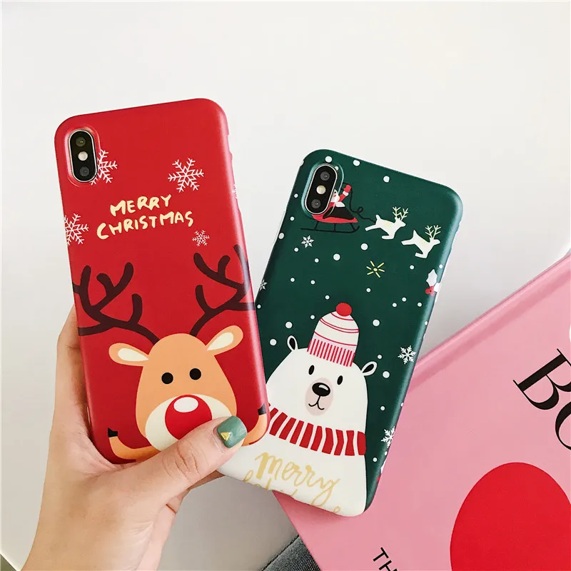 

Christmas Phone Cases for Iphone X 7 8 6 6S Plus Xr Xs Max Case Matte Soft TPU IMD Back Cover Deer Snowman Snowflake Back Cover