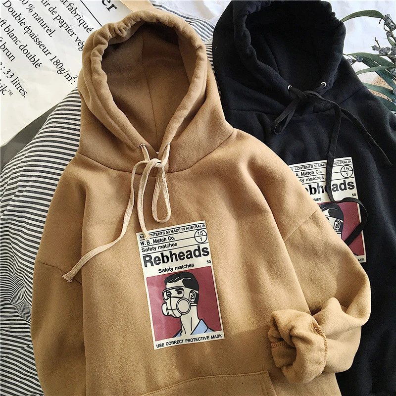 Женская толстовка с капюшоном Ulzzang Harajuku свободная флисовая кофта длинным рукавом
