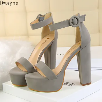 

2020 summer super high heel suede waterproof platform sexy word buckle female sandals