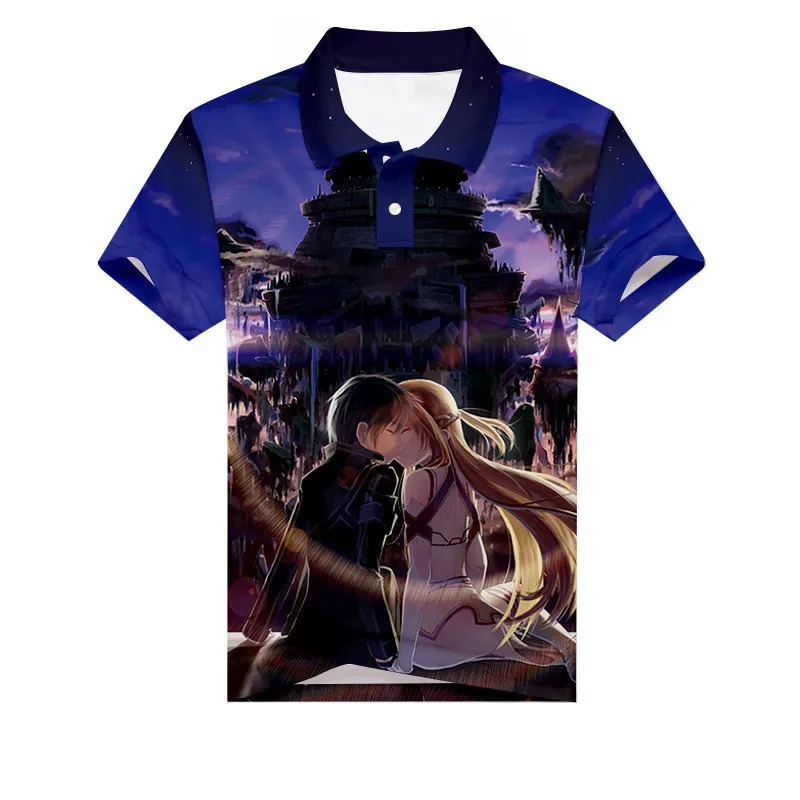 A Футболка Поло Kazuto Asuna с 3D принтом аниме Sword Art Online SAO, мужская спортивная Подростковая футболка для гольфа, летняя теннисная футболка с коротким рукавом - Цвет: A
