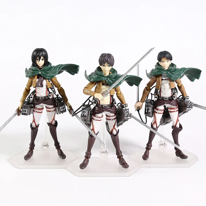 Экшн фигурка из ПВХ атака на Титанов Figma Eren Jaeger 207 Mikasa Ackerman 203 Levi 213 Коллекционная