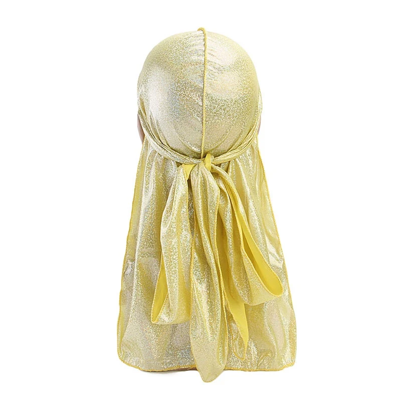 Recommend Sports Beach Cap Long-tailed Pearlescent Glitter Turban Silky Cap Head Wrap Bandana Headwear