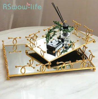 

Metal Tray Jewelry Decorative Plate Hotel Home Mirror Storage Trays Living Room Decoration Serving Tray For Kitchen Storage