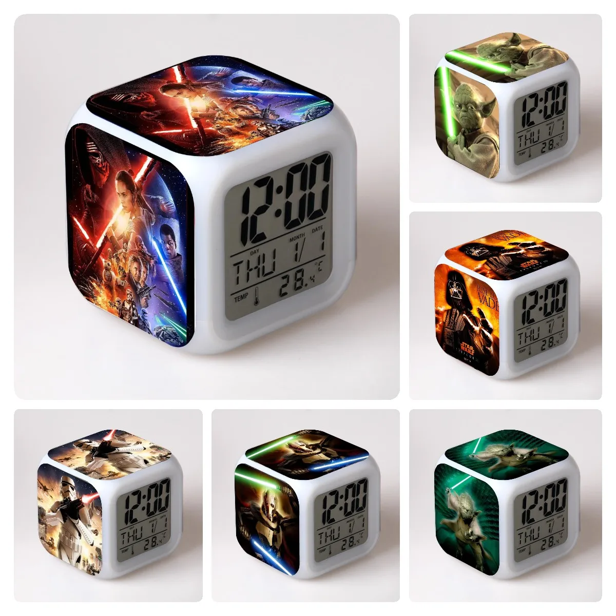 Star Wars: The Force Awakens Alarm Clock Movie LED Colorful Mood Square Clock Darth Vader Electronic Digital Gift for Children afbeelding