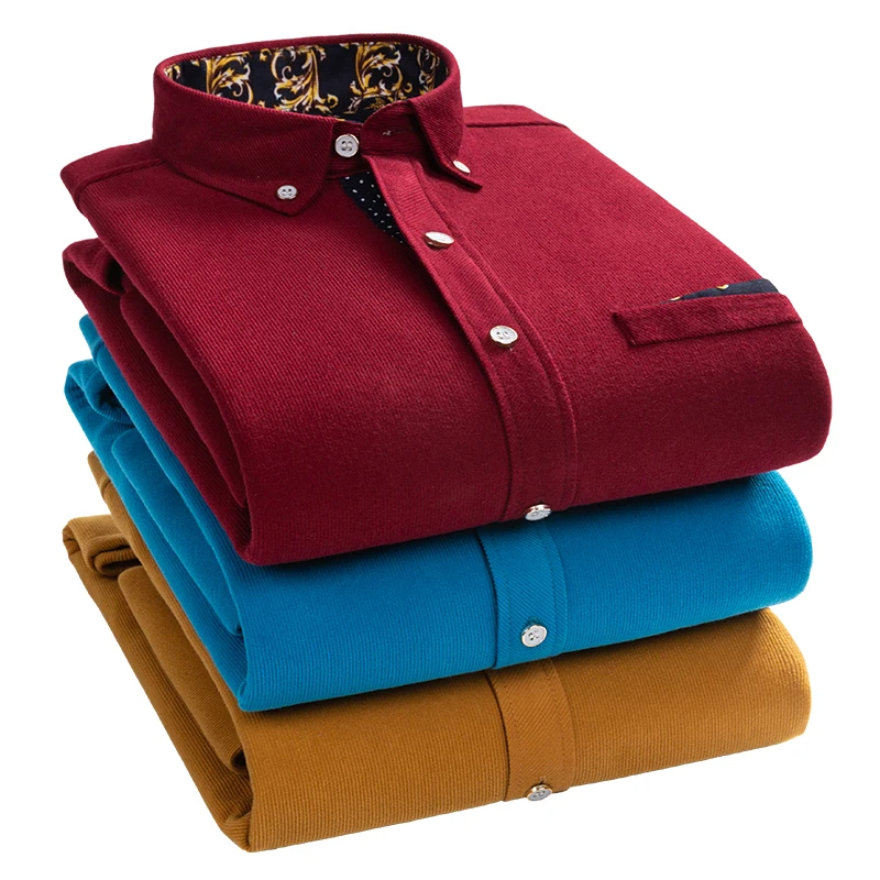 Camisa de vestir para hombres nueva camisa de manga larga de algodón sólido invierno de pana gruesa para hombre