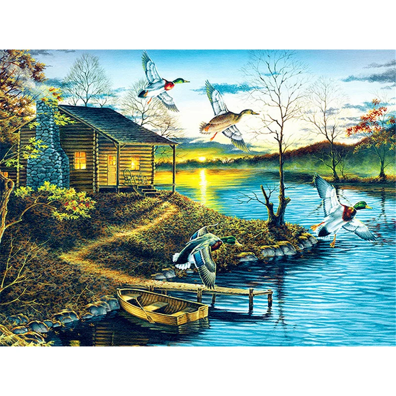 5D Diamond Painting full Set Riverside Cottage Round Rhinestone Picture Embroidery Sale Mosaic Home Decor Drop Ship | Дом и сад