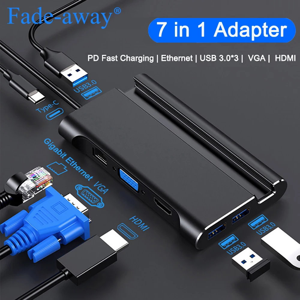 Док-станция для ноутбука Thunderbolt 3 HDMI VGA RJ45 PD-адаптер с держателем телефона