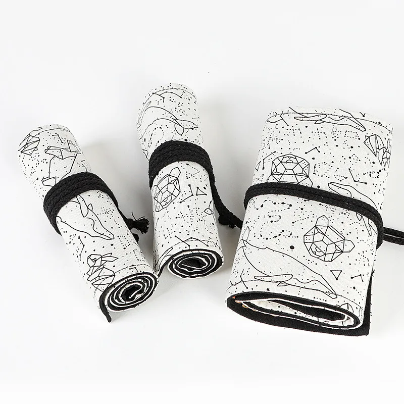 50 шт мини-звезда школьный Карандаш Чехол Холст Карандаш Чехол Kawaii звездное небо 24/36/48/72 Отверстия РОЛИК ручка сумка для мальчиков и девочек коробка канцелярских принадлежностей