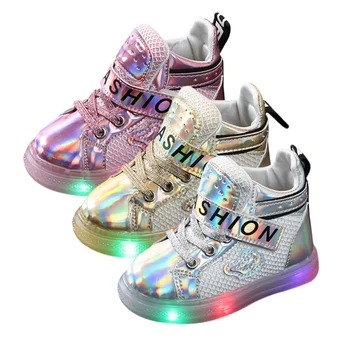 

Winter Autumn Warm Children Shoes Boy Girl Fashion LED Lights Soft Casual Sports Lace-Up Walking Toddler Shoes/