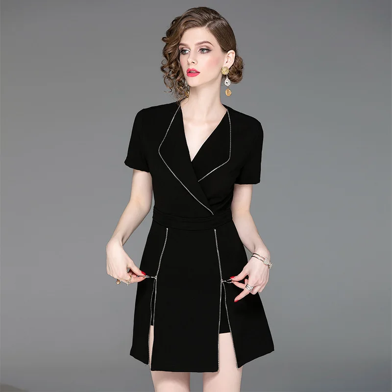 Zwarte Blazer Jurk Mini Broek Past Lente Korte Mouw Jurk Vrouwen Outwears Past Tweedelige Set Office Lady Outfits Uniform Zwarte Blazer Jurk Mini Broek Past Lente Korte Mouw Jurk Vrouwen Outwears Past Tweedelige Set Office Lady Outfits Uniform
