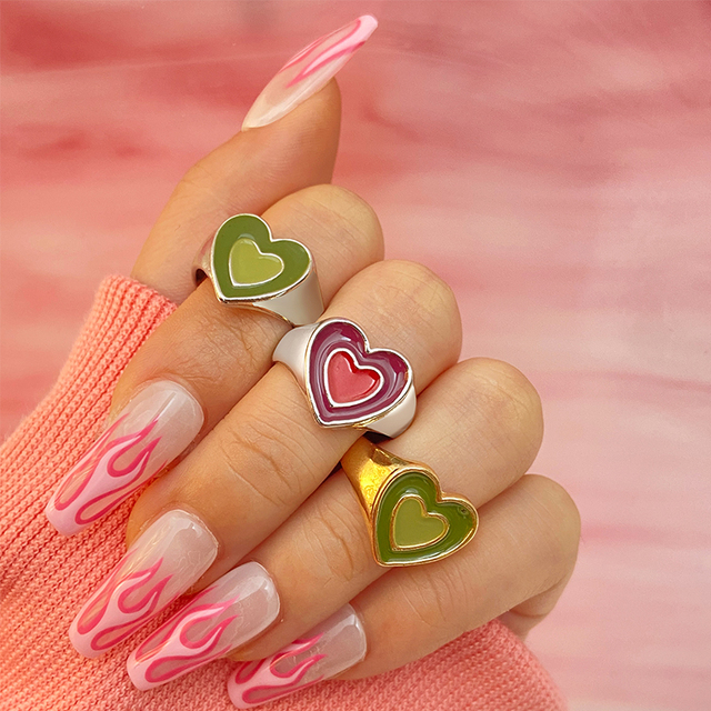Heart Y2K Ring Set Open Cooper Rings For Women Candy Color Hand-painted Knuckle Rings Jewelry