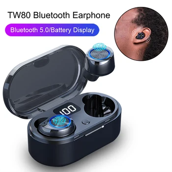 

TW80 TWS Mini Wireless Earphone LED Display Touch Bluetooth 5.0 Headphone Bass HiFi Stereo Earbuds Headset With Mic Charging Box