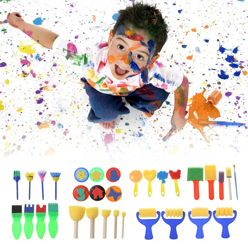 32 шт./компл. моющаяся губка набор кистей для рисования инструмент для детей малышей игрушки раннего развития художественные принадлежности подарки
