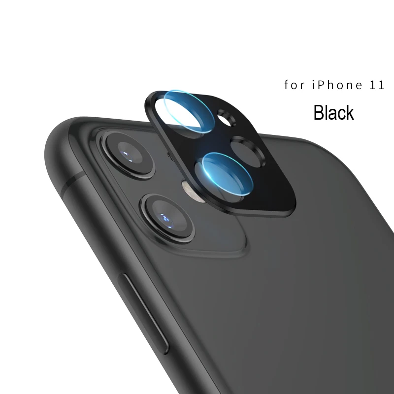 Black with Glass For iPhone 11 Pro Max Camera Screen Protector Glass+ Lens Protection Case for iPhone 11 Pro Metal Back Ring Cover 2 in 1 Bumper - Color: Black with Glass