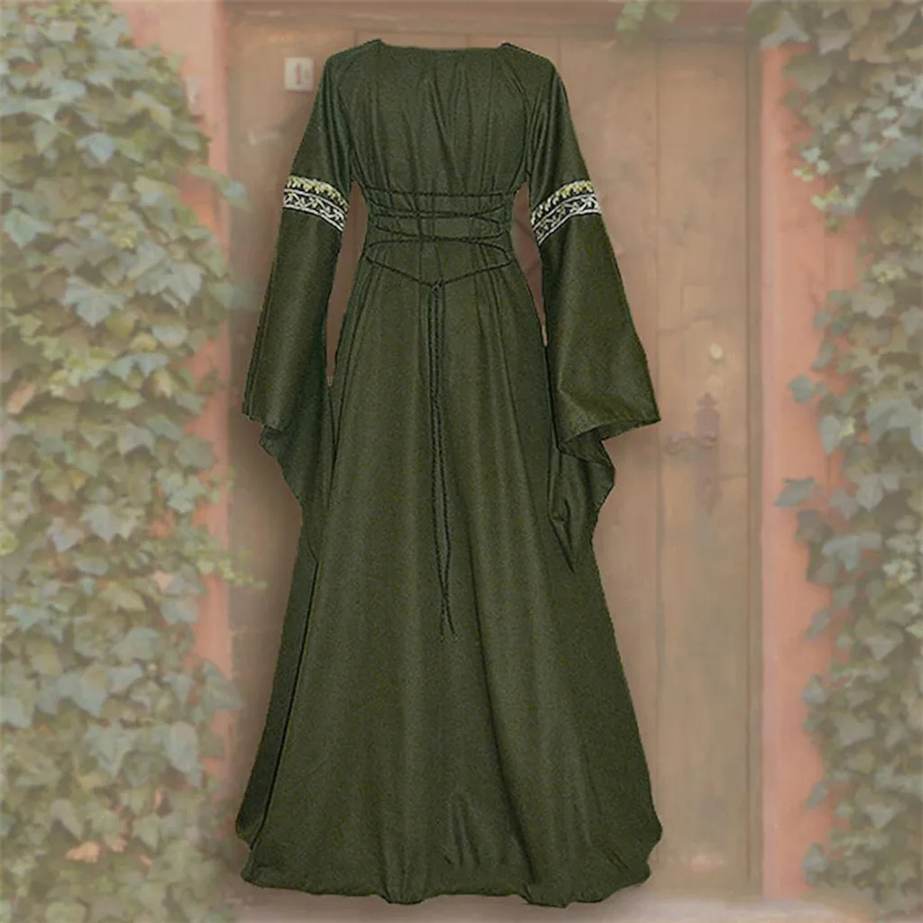 Women Celtic Medieval Floor Length Dress Cosplay Costume Carnival Middle Ages Stage Performance Gothic Court Victoria Dresses Cosplay Costume