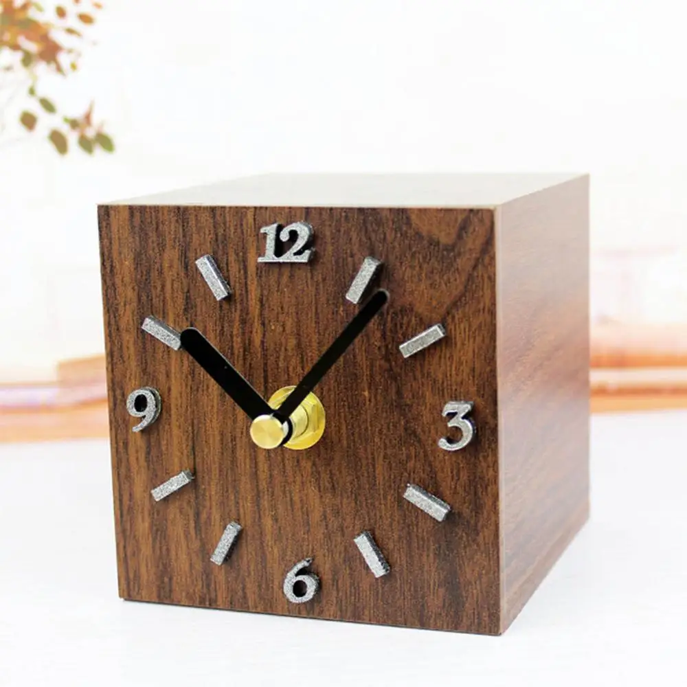 

Pastoral European Retro Creative Wood Block Clock Bedroom Office Pendulum Clock Simple Wooden Clock