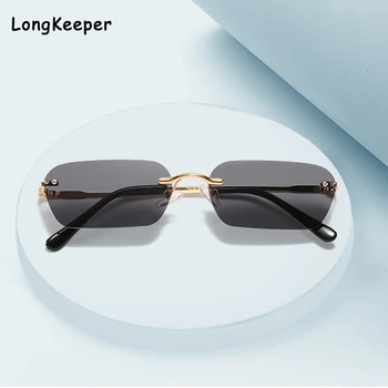

Fashion Rimless Sunglasses Women 2020 Trendy Small Rectangle Sun Glasses Summer Traveling Style UV400 Gold Brown Shades for men