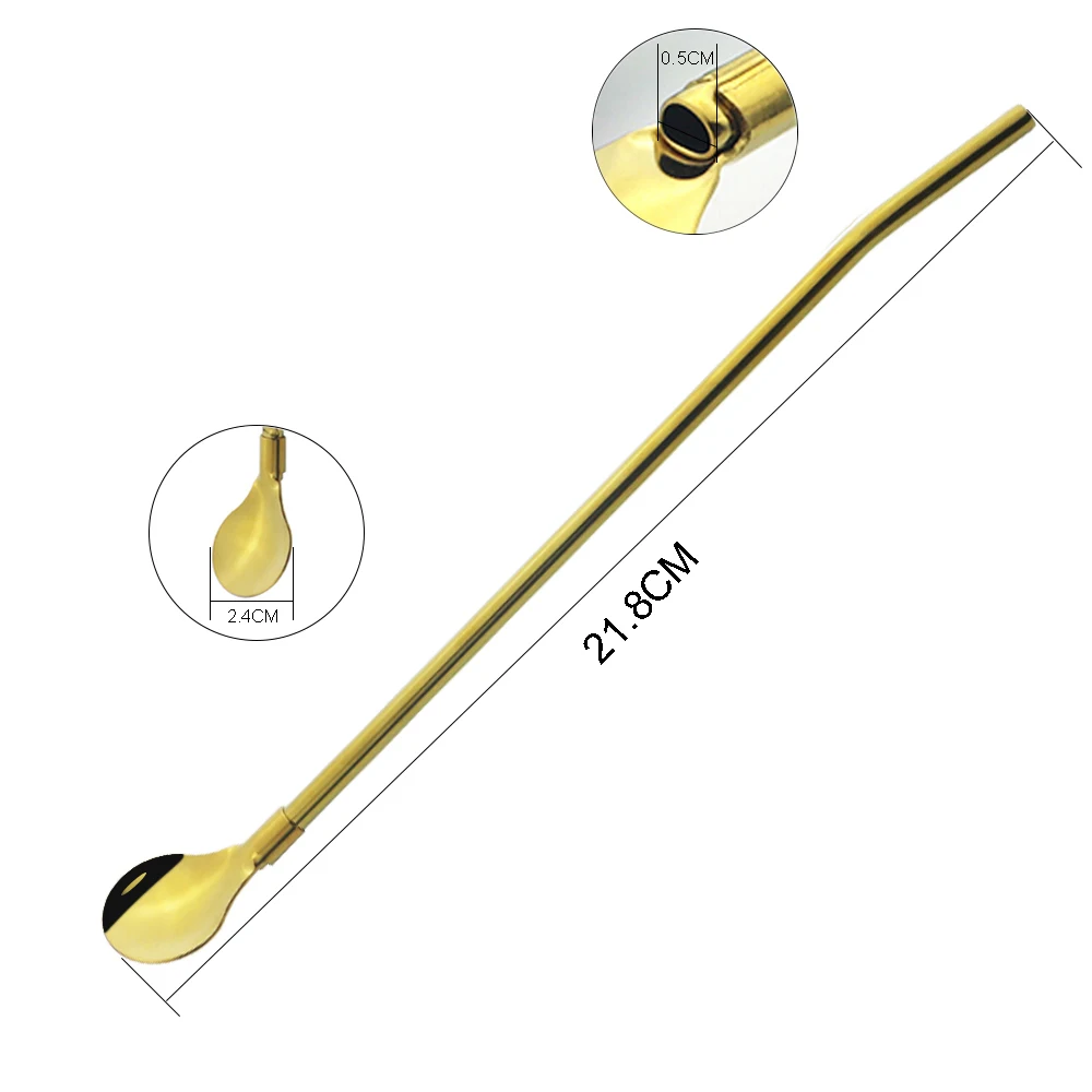 Reusable Straw Spoon 18/10 Stainless Steel Metal Colorful Straw Cocktail Drinking Spoon Milk Bar Coffee Stirring Accessory