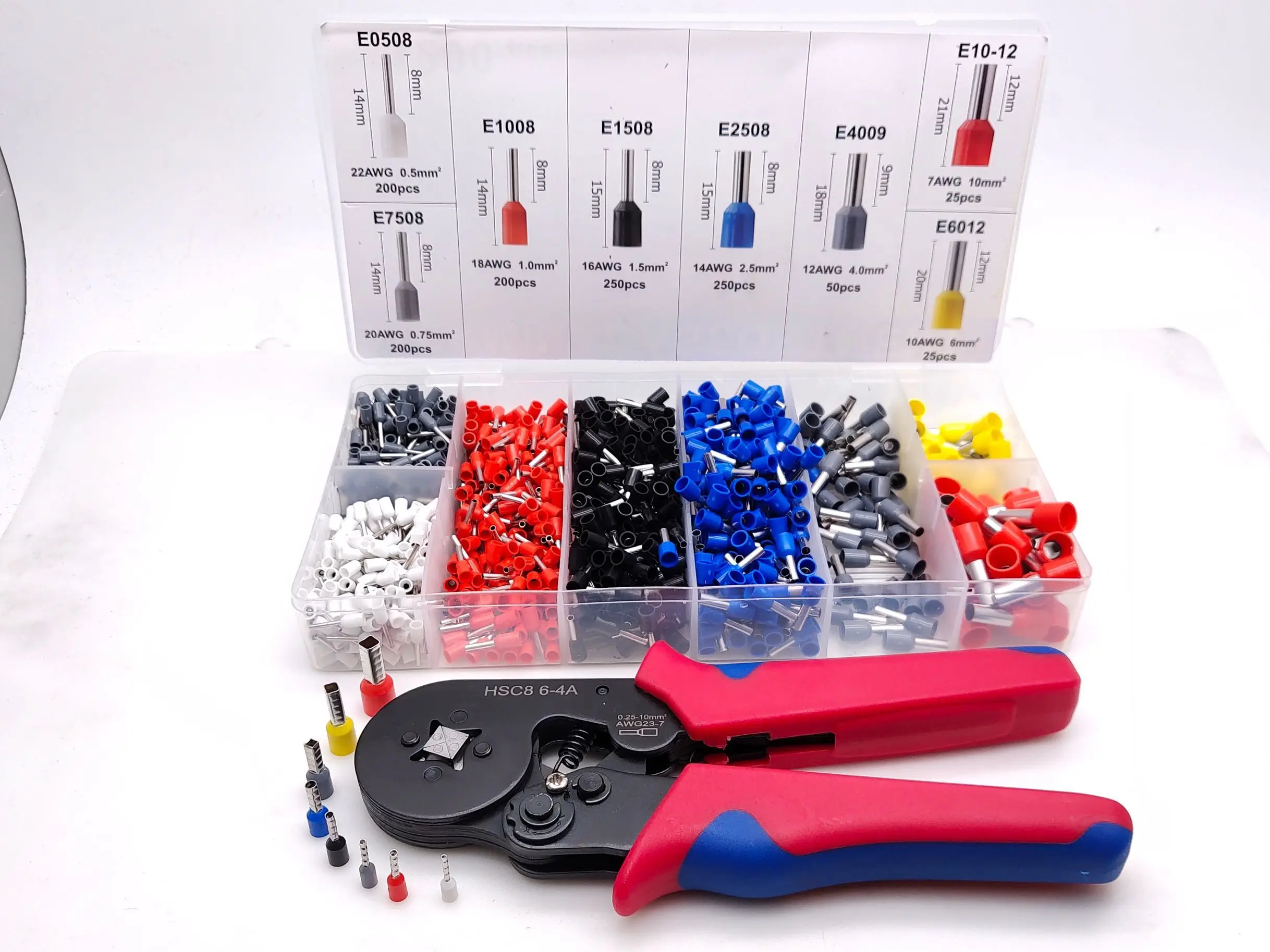 

HSC8 6-4 0.25-10mm2 23-10AWG crimping pliers 1200pcs terminals for tube type needle type terminal crimp self-adjusting tool