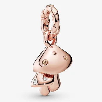 

New 925 Sterling Silver Rose Gold Sparkling Mushrooms Dangle Charm Fit pandora Bracelet Necklace Charm DIY Jewelry For Women