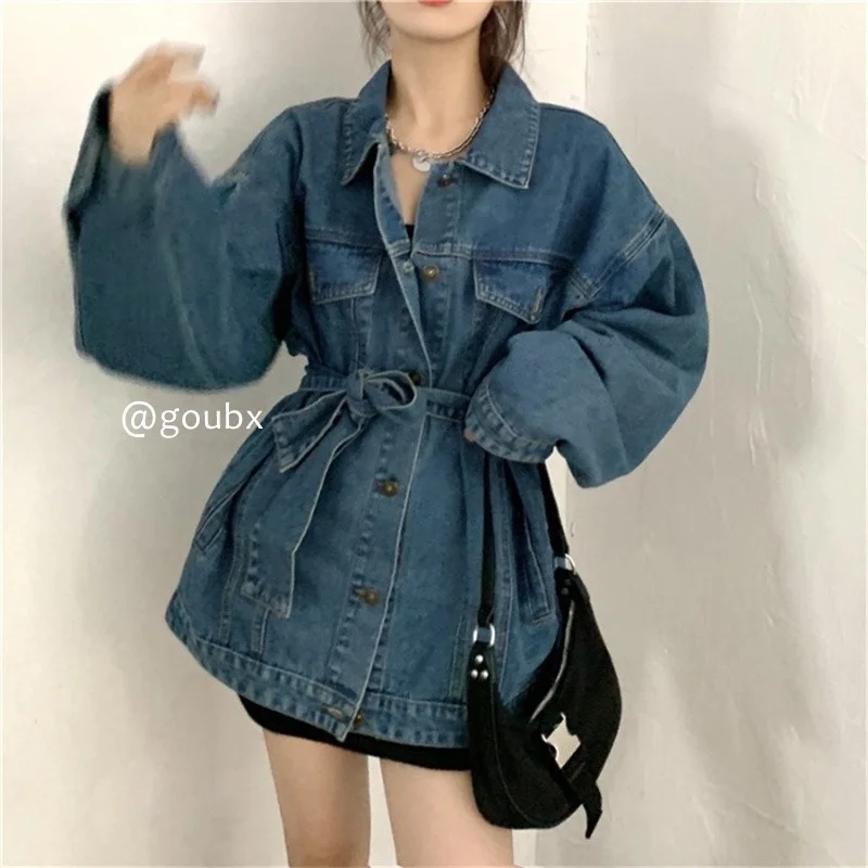Lace-up Denim Coat for Women 2021 New Autumn Korean Style Small Popular Mid-Length JacketNuyoah |