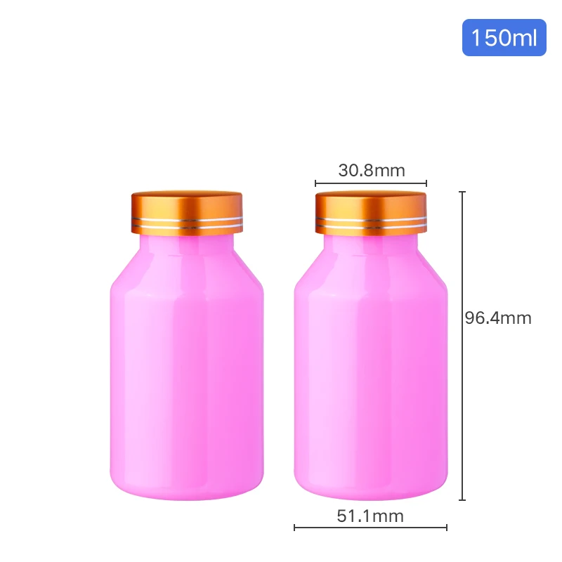 150ML pink 2 шт./лот, пустая ПЭТ пластиковая Медицинская бутылка с винтовой крышкой, 120 мл, 150 мл, 200 мл, высокое качество, контейнер для витамина, крышка sule - Цвет: 150ML pink