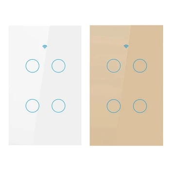 

New 2 PCS Us Wifi Smart Switch 4 Gang Smart Wall Press Light Switch Works with Alexa Google,White & Gold