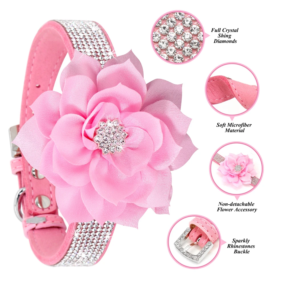 shock collar for small dogs Bling Rhinestone Dog Collar Glitter Rhinestone Puppy Cat Collars With Flower Fashion Crystal Dogs Cats Necklace For Chihuahua pink dog collar