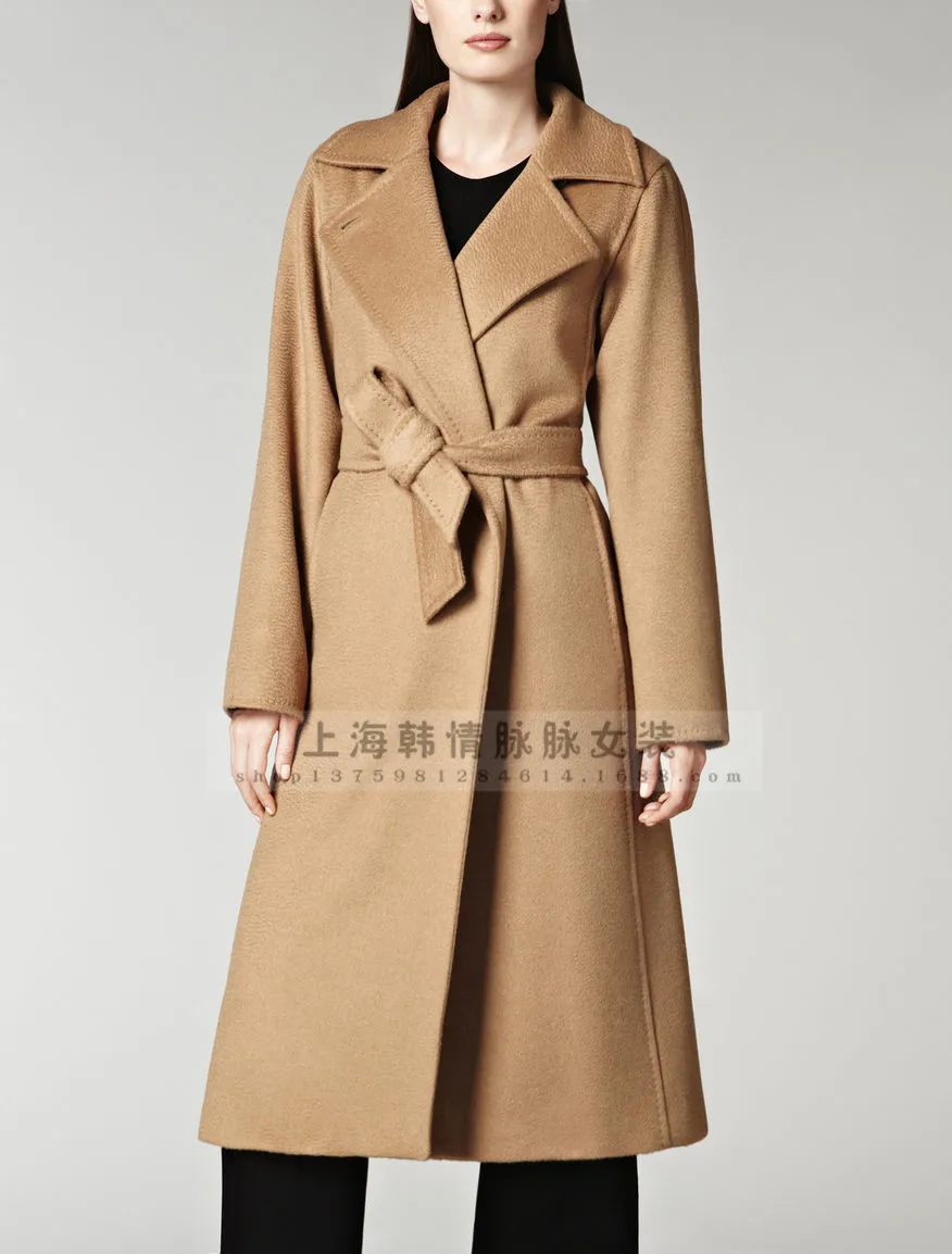 Модное изящное длинное пальто для женщин, повседневное Однотонное шерстяное пальто и куртка с поясом, женская одежда