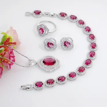 

925 Sterling Silver Jewelry Rose Zircon White CZ Jewelry Sets For Women Wedding Necklace/Earrings/Bracelet/Pendant/Ring