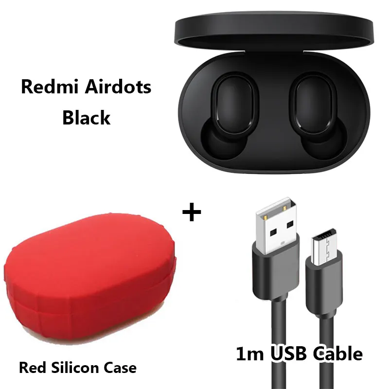 Xiaomi Redmi AirDots, беспроводные наушники с Bluetooth 5,0 и зарядкой, наушники-вкладыши, стерео, басы, наушники с управлением AI, с микрофоном, свободные наушники - Цвет: Add Cable Red Case