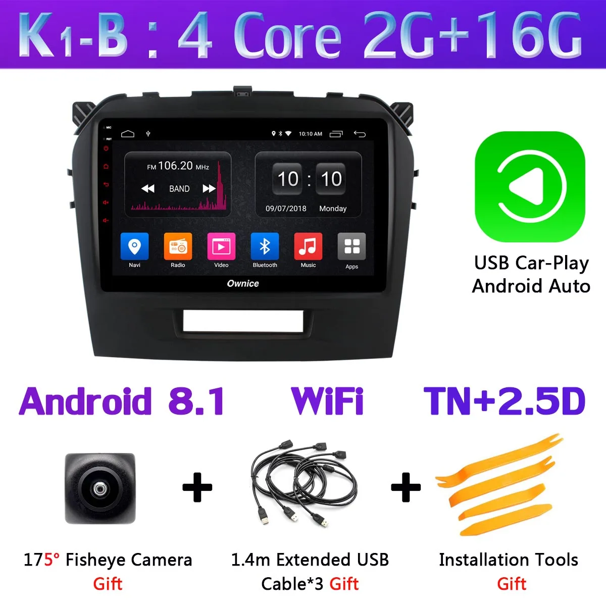 360 ° панорамный 4G LTE Android 9,0 4G+ 64G gps радио SPDIF DSP CarPlay автомобильный мультимедийный плеер для Suzuki Vitara- головное устройство - Цвет: K1-B-CarPlay