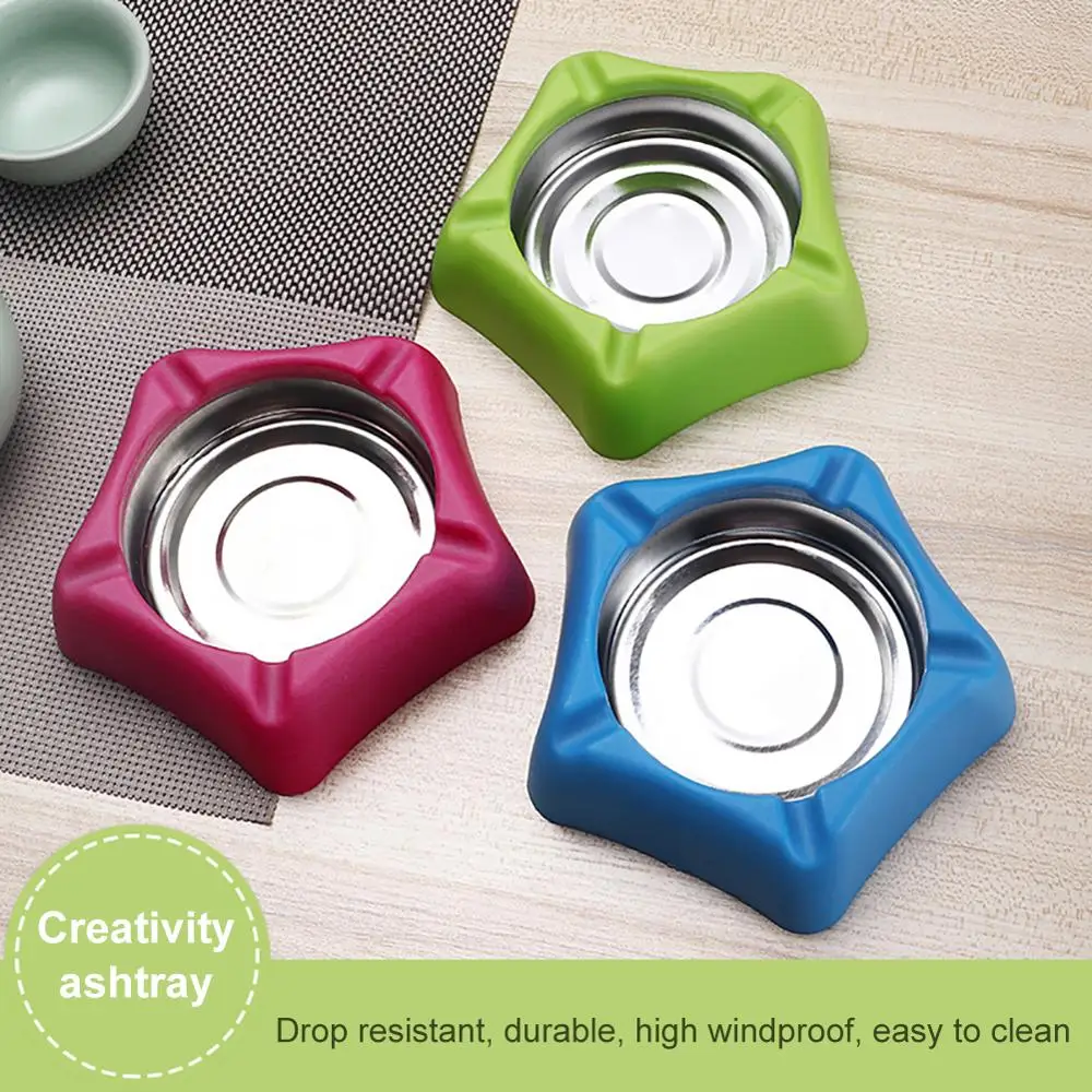 

Creative Stainless Steel High Temperature Drop Resistant Ashtrays Round Living Room Desk Office Desk Ash Storage Tray Box