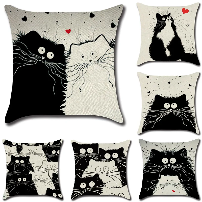

New Style Cat Cotton Linen Square Decorative Throw Pillow Case Sofa Car Cushion Cover Home Decor 18x18 Inch(45cm x 45cm)