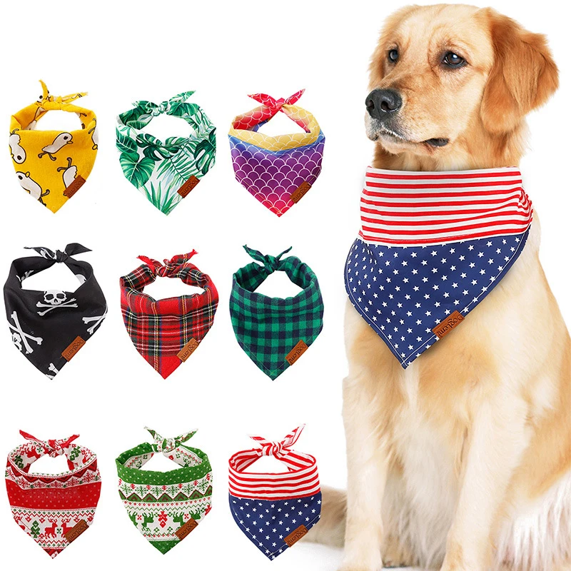 

Dog Bandanas Large Pet Scarf Pet Bandana For Dog Cotton Plaid WashableBow ties Collar Cat Dog Scarf CCYYF48
