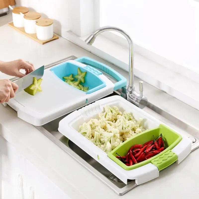 

Kitchen Chopping Block Meat Vegetable Fruit Antibacterial Cutting Board Gadgets Sinks Drain Basket Multifunction Cutting Board