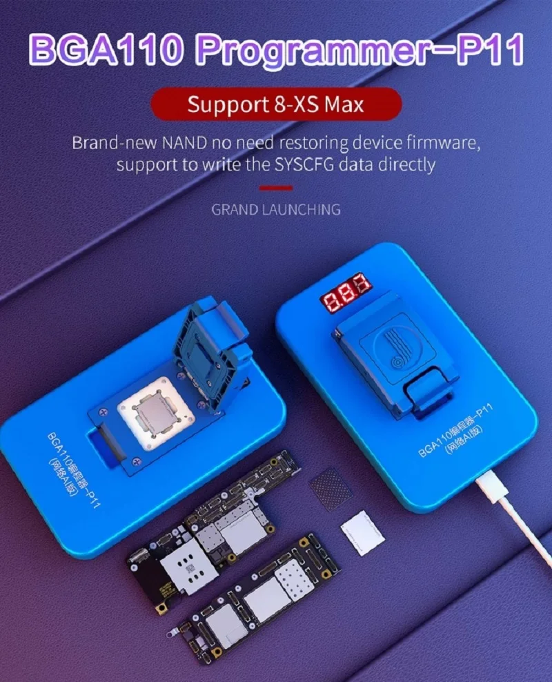 JC P11 BGA110 NAND Программист для iPhone 8 8P X XR XS XSMAX NAND Flash для Apple NAND SYSCFG модификация данных Чтение запись
