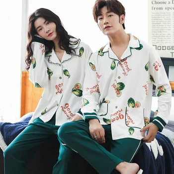 

Couple Pajamas Set Autumn Cardigan Pyjamas Women and Men Pajamas Long Sleeve Sleepwear Lounge Pijama Plus Size pajama