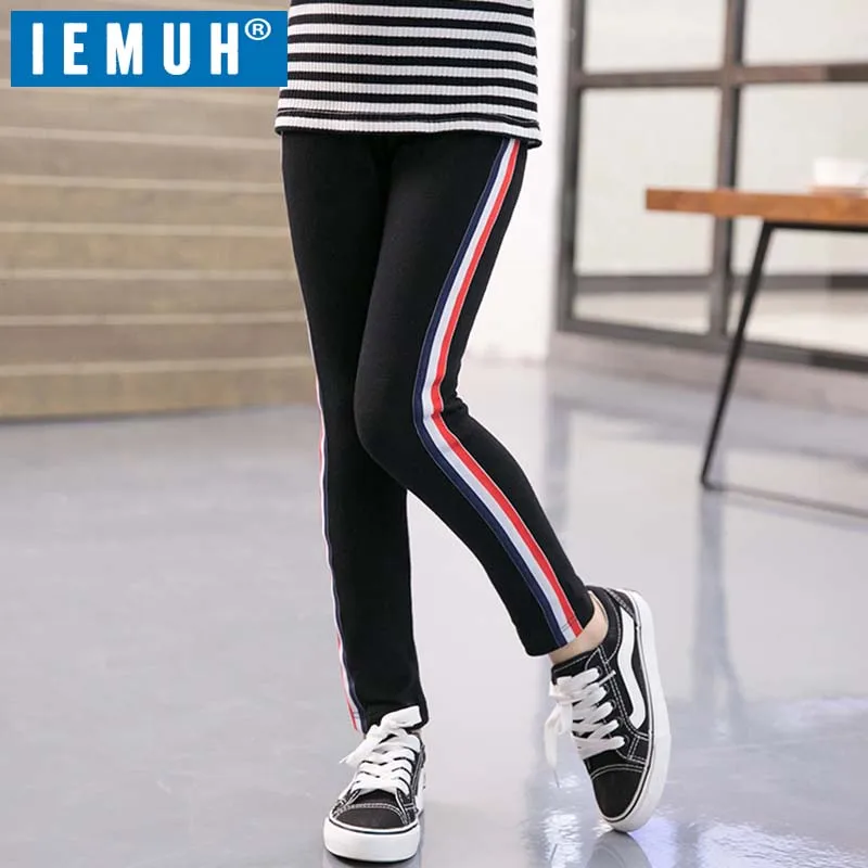 

IEMUH Kids Girls Leggings Spring autumn Girls pants Side Striped Elasticity children's Skinny sport leggings girls trousers