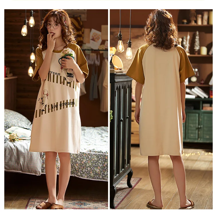 MS хлопковые пижамы, тонкие свободные пижамы с короткими рукавами, сексуальные пижамы с рисунками, нижнее белье с круглым вырезом, милые женские пижамы, домашняя одежда